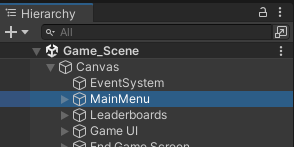Main Menu found in the Inspector pane
