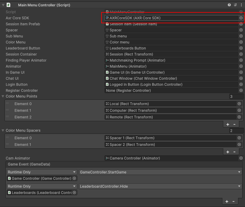 Main Menu Controller