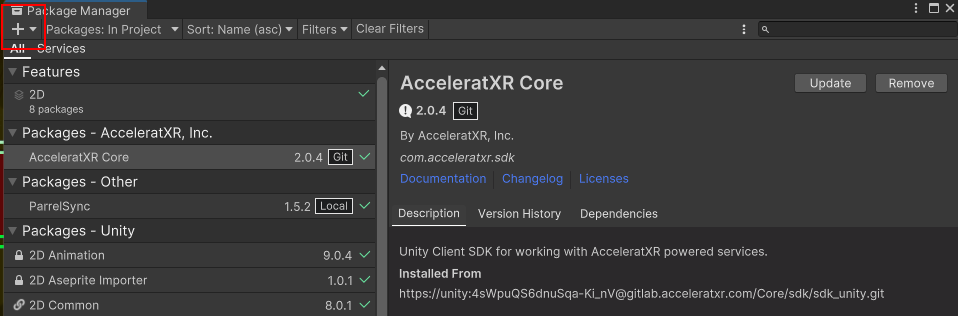 Unity Package Manager - Add Package